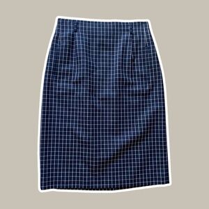 VTG ~ 1980s ~ Ellen Tracy ~Navy and White Window Pane Pencil Skirt ~ Size 10